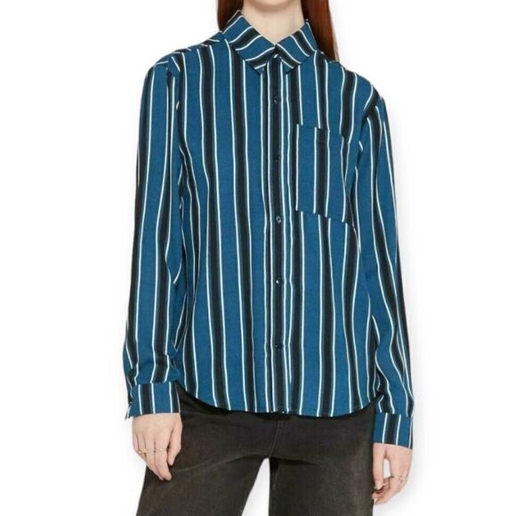 WILD FABLE BLUE/TEAL STRIPE BUTTON DOWN BLOUSE SZ.S EUC. - Picture 1 of 7